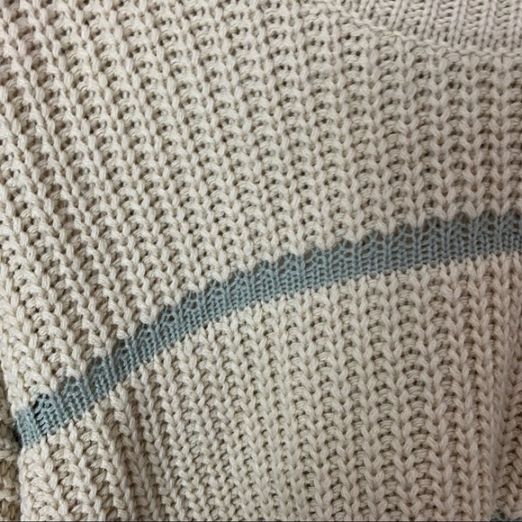 [Moon & Madison] Tan & Blue Striped Knit Cropped Baggy Oversized Sweater - Picture 3 of 8